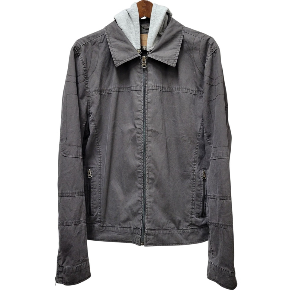 GUESS Men's Full-Zip Cotton Removable Hoodie Sleeves Zipper Jacket Size Large